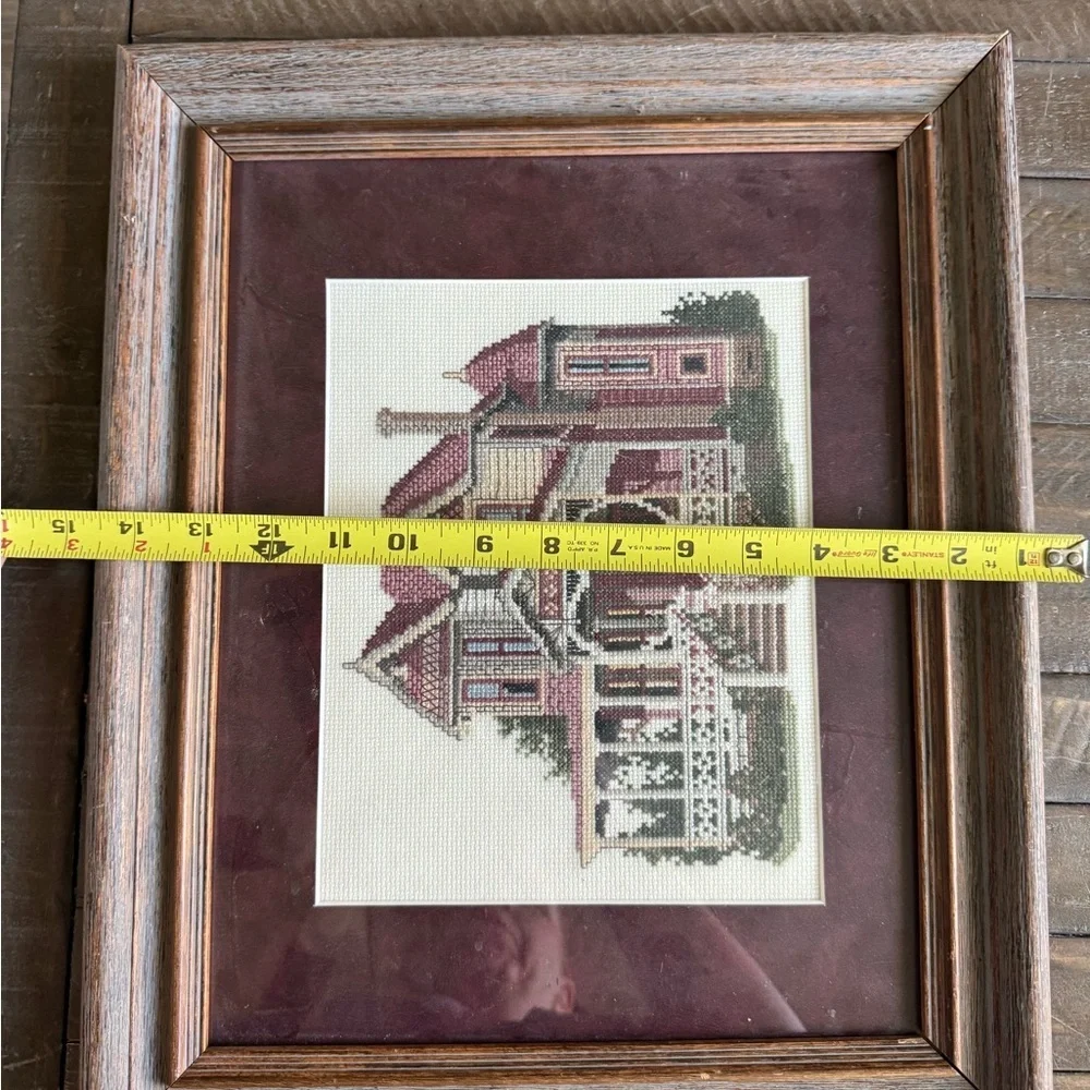 Framed Victorian House Needlepoint Art